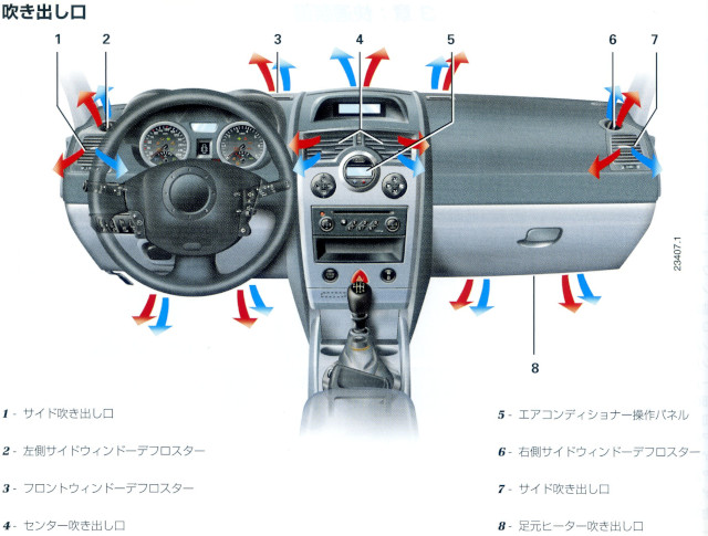 メガーヌ2のエアコン送風口